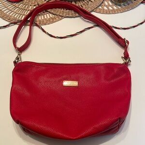BCBG Paris Red Gold Purse Pebbled Leather Adjustable Shoulder Satchel